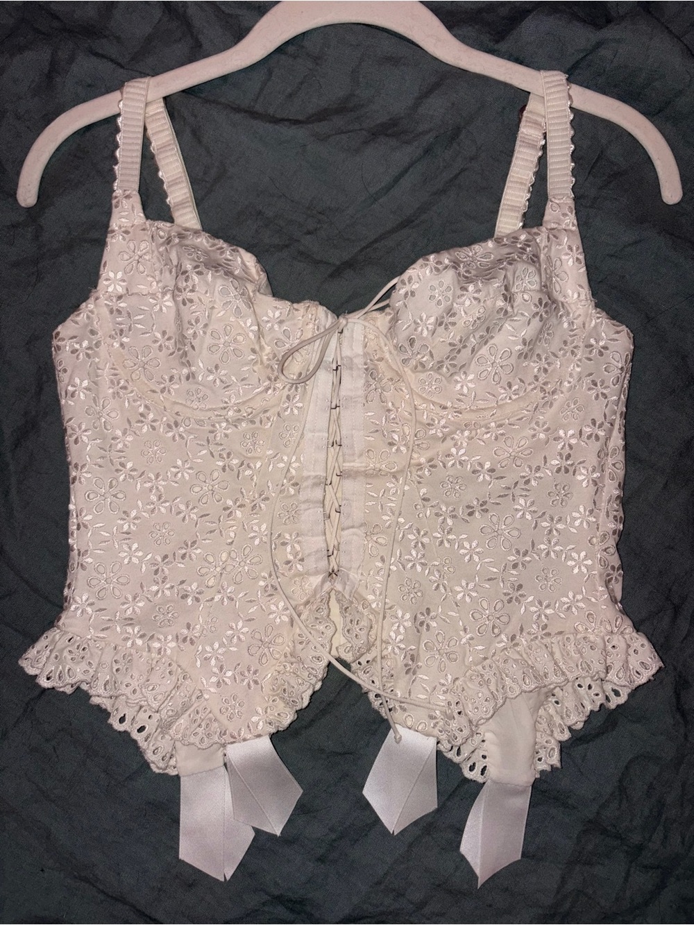 For Love And Lemons Lace Eyelet Corset Top in Light Pink
